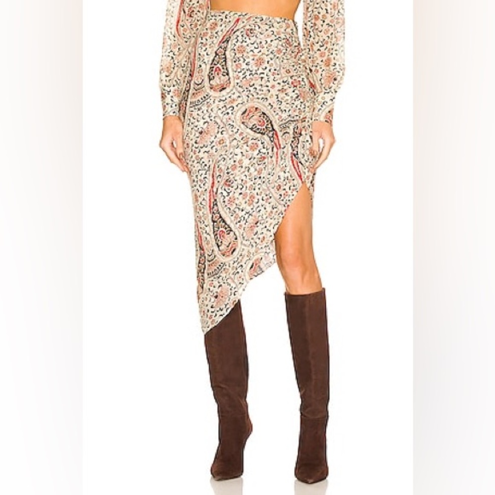 Veronica Beard Herst Skirt in Oat Slit Silk Asymmetrical 8